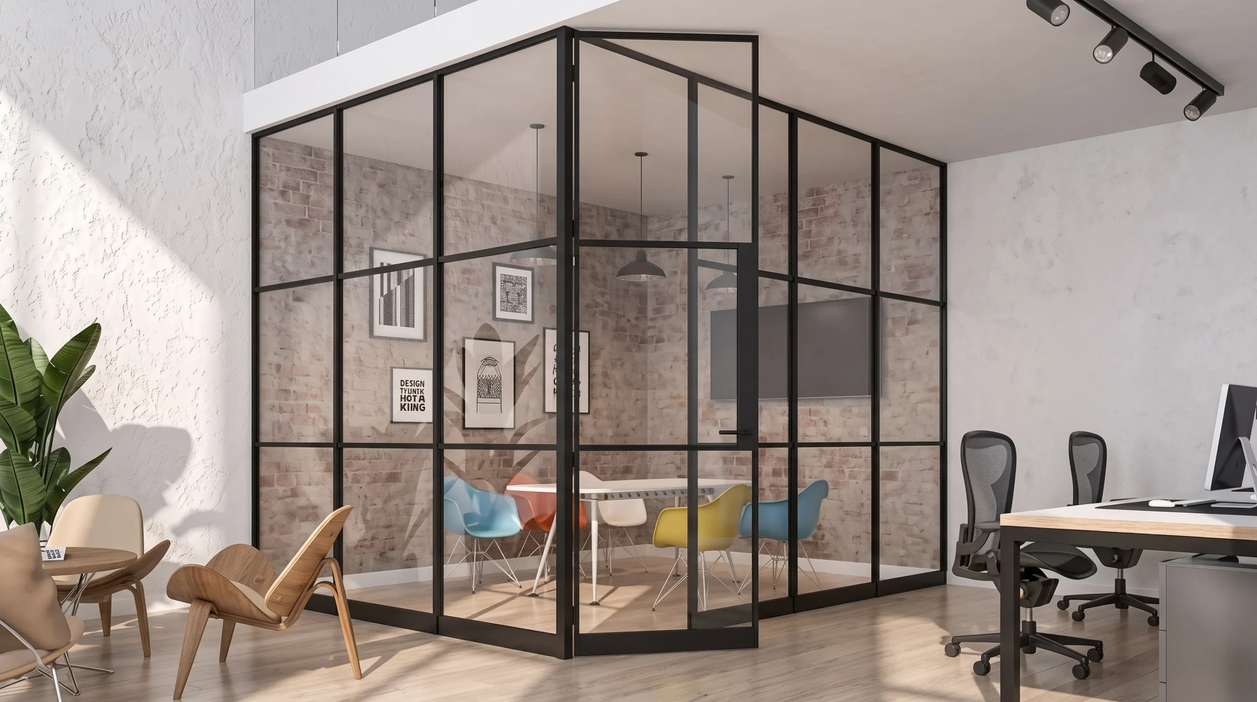 Steel look glazed internal door and room divider