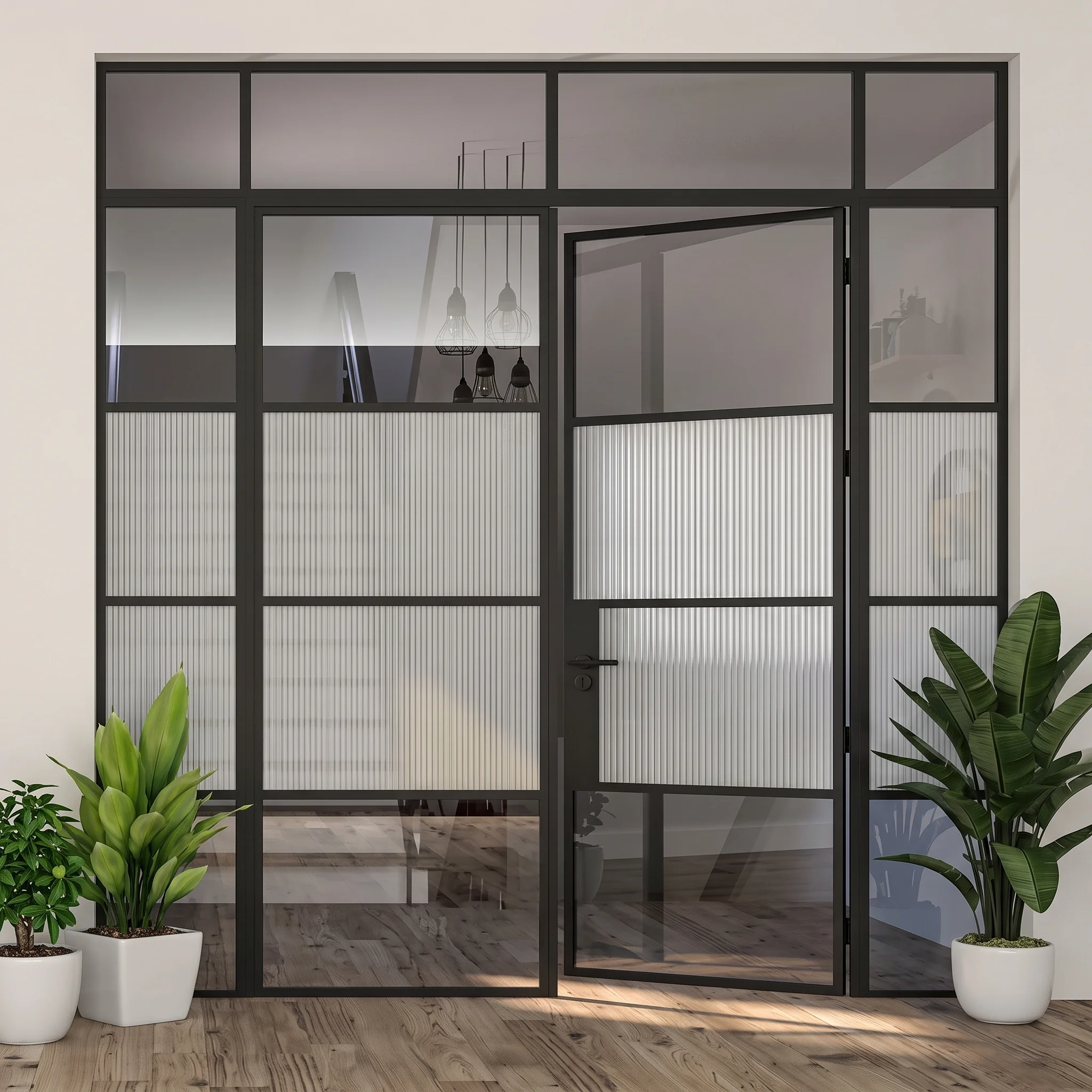 Heritage look double doors with lever handles in a panelled room